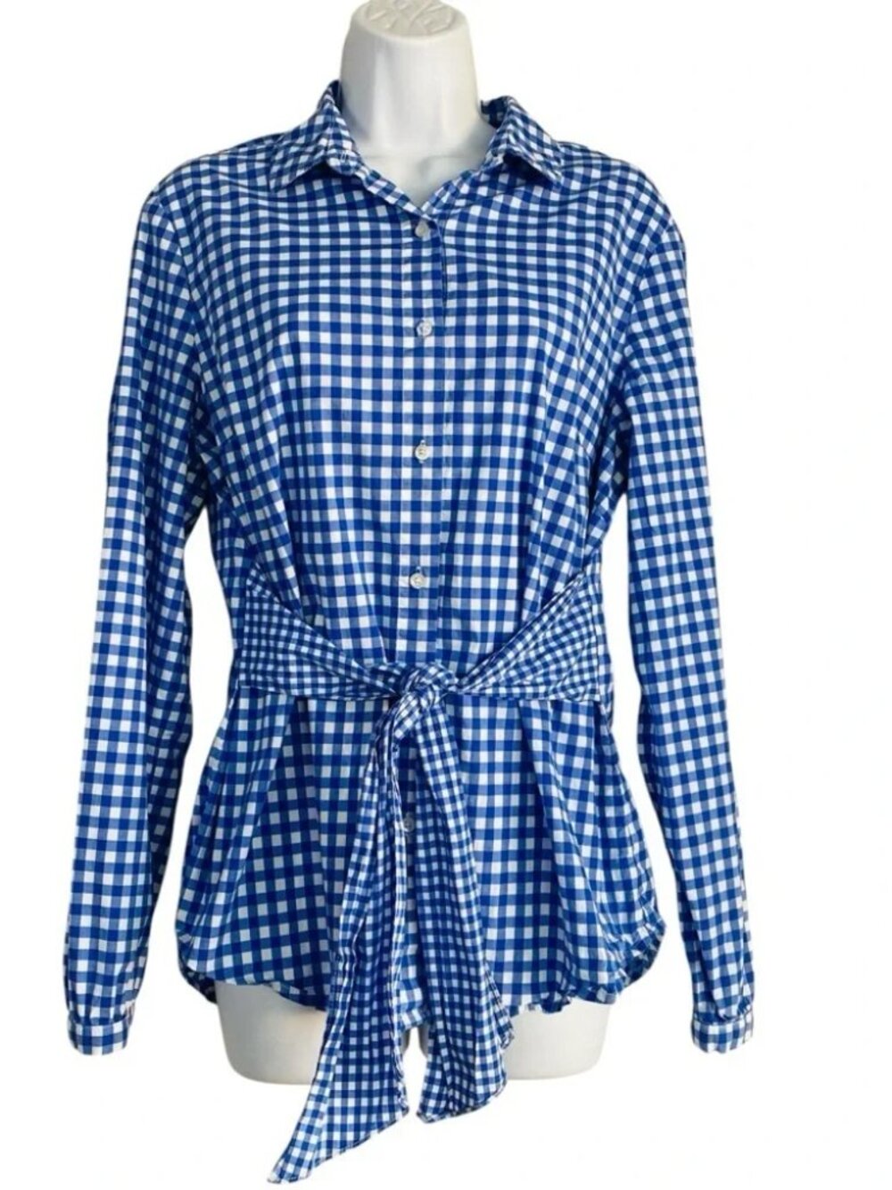 J McLaughlin Gingham Checked Button Front W/ Front Tie Size S